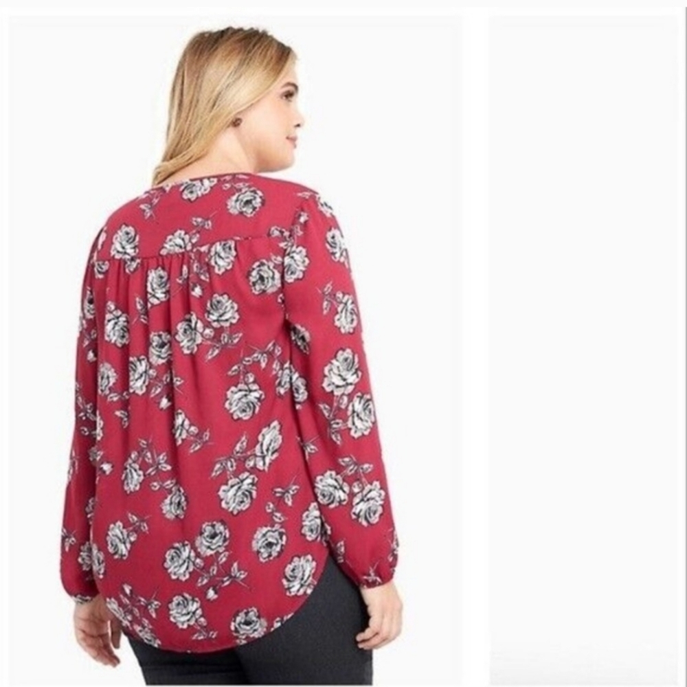 Torrid Georgette Floral Blouse Keyhole Magenta Long Sleeve Women's Size 0 (L 12) - Picture 3 of 15